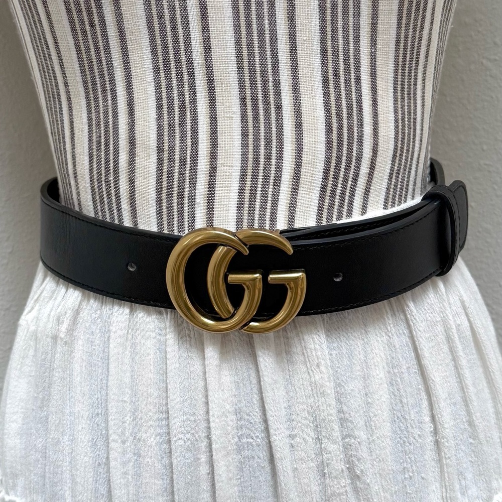 Gucci Black Belt with Gold GG Buckle